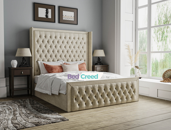 Orlando Chesterfield Fabric Upholstered Wingback Bed