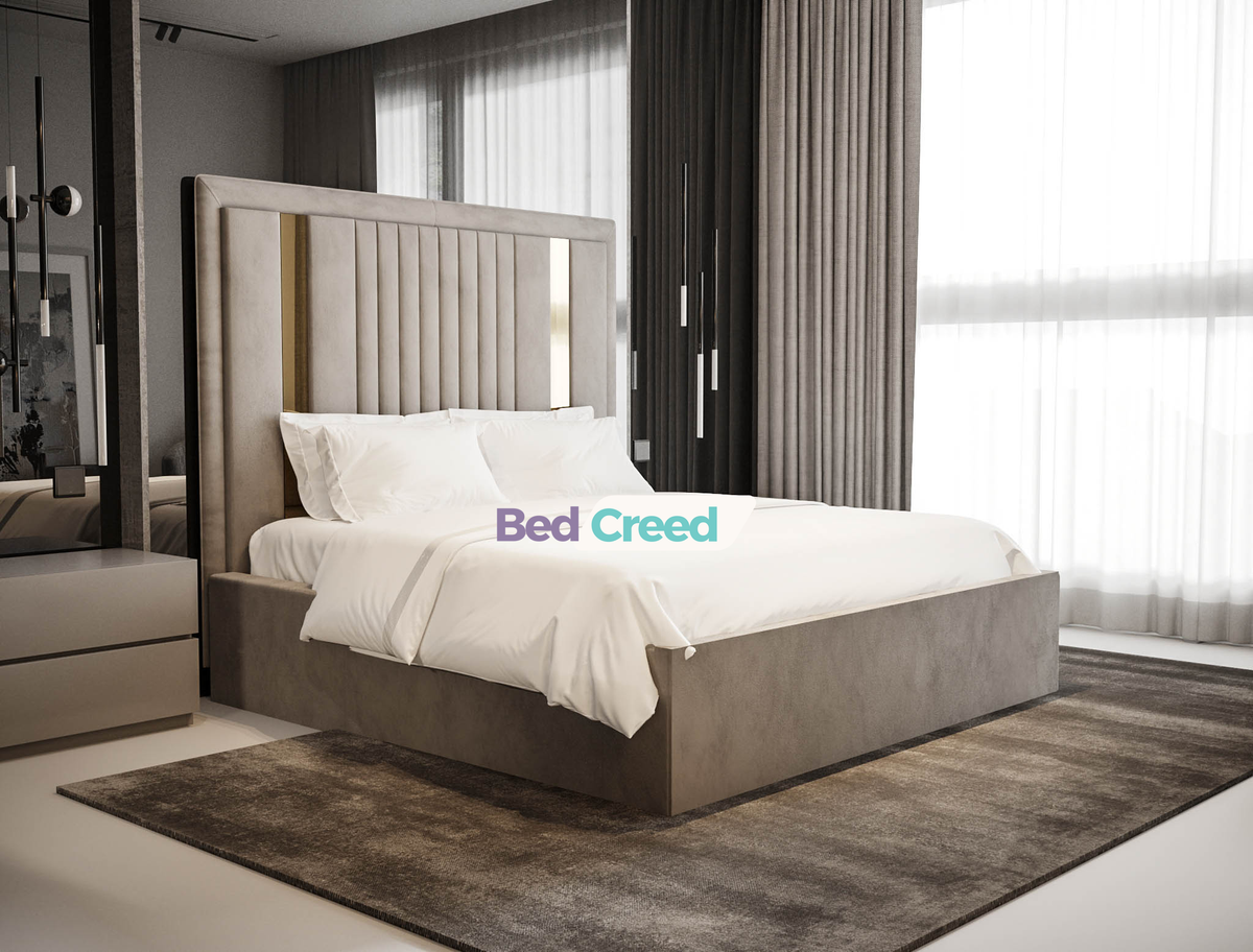 Chrome Gold Strip Linear Fabric Bed - Bed Creed