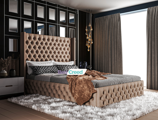 Fella Chesterfield Upholstered Fabric Designer Winged Bed