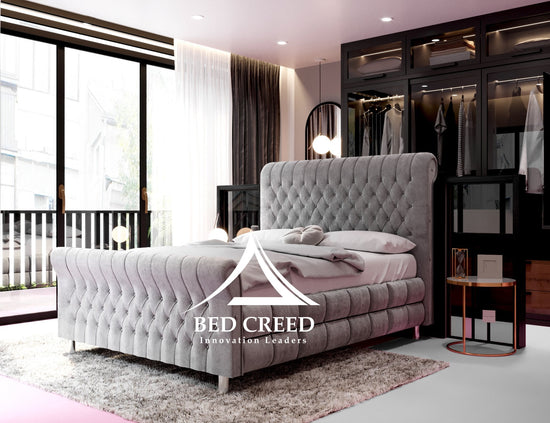 Joyce Upholstered Chesterfield Sleigh Bed | My Prestige Living