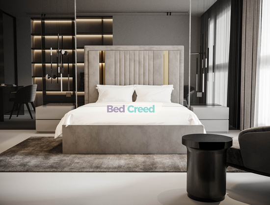 Chrome Gold Strip Linear Fabric Bed