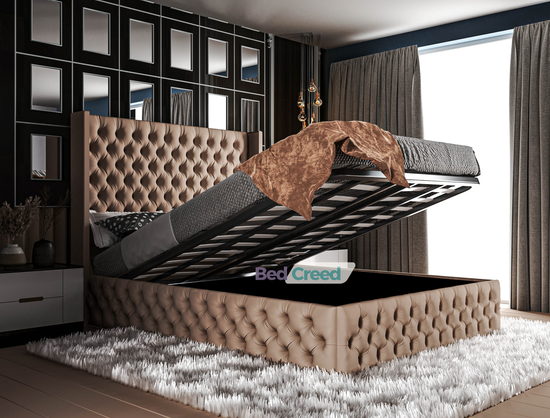 Fella Chesterfield Upholstered Fabric Designer Winged Bed