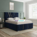 Sadie Chrome Strip Gold Upholstered Bed Frame With Storage Options