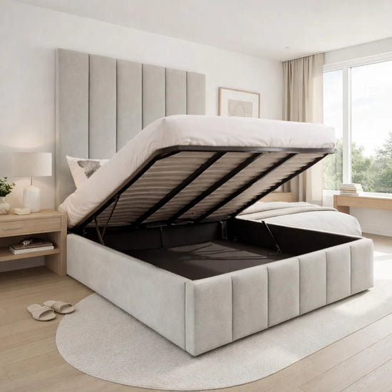 Wycliffe Bed Upholstered Space-Saving With Optional Ottoman Gas Lift Storage